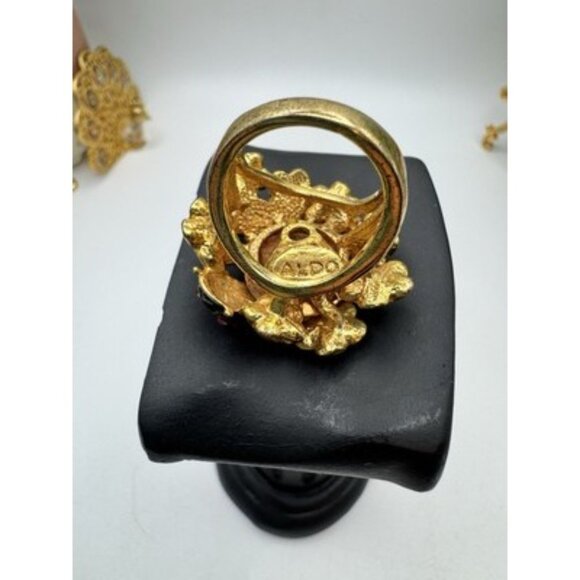 Aldo Flower Ladybug Butterfly Orange Center Stone Cluster Ring Size 6.5 Enamel - Picture 10 of 10